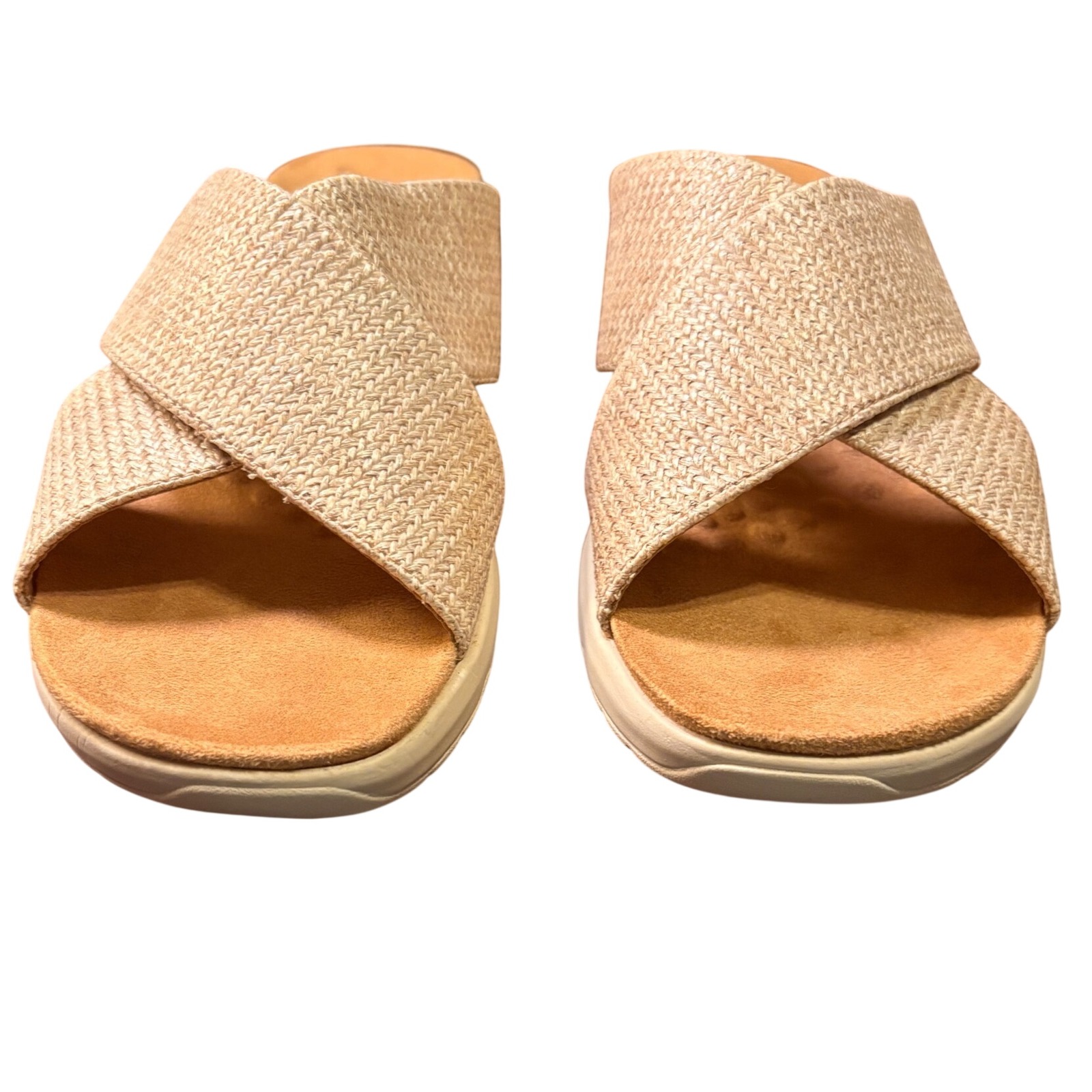 Easy Spirit Taite 2 Sandals Womens 9.5 Natural Good Woven Metallic Slide Shoes